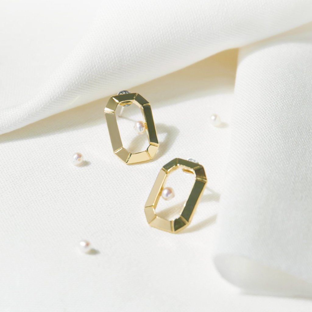 【綻放】 祖母綠形畫框耳環/ 925純銀/黃銅鍍20K金 Classic Emerald Frame Earrings