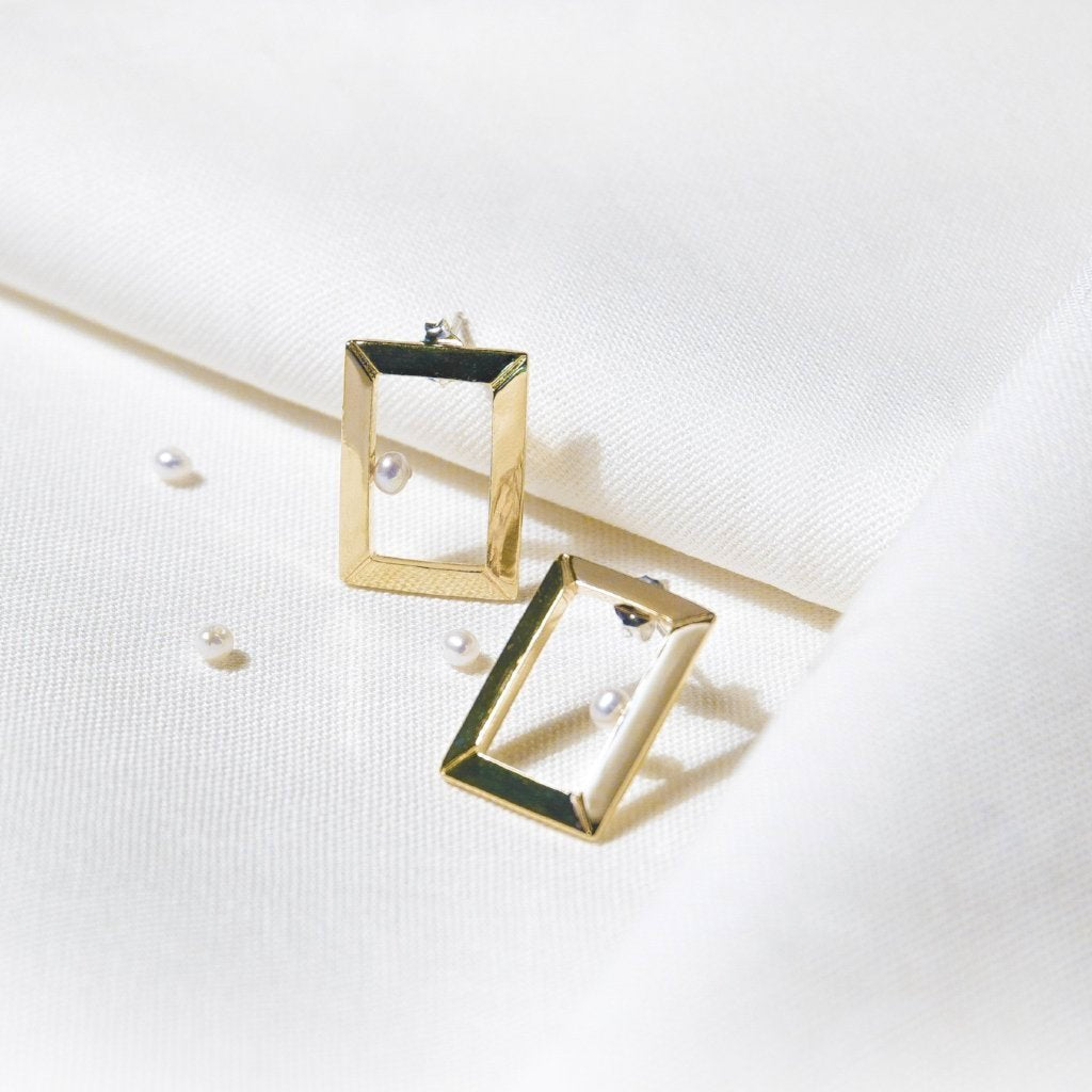 【綻放】長方形畫框耳環/925純銀/黃銅鍍20K金  Classic Oblong Frame Earrings