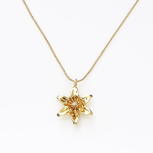 【綻放】 一支獨秀-百合花項鍊/925純銀/黃銅鍍20K金 Lily Pendant Necklace