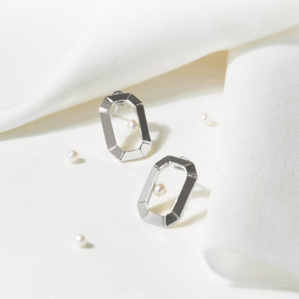 【綻放】 祖母綠形畫框耳環/ 925純銀/黃銅鍍20K金 Classic Emerald Frame Earrings