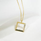 【Blooming】18-inch Petite Square Frame Necklace / 925 Sterling Silver / 20K Gold Plated Brass 