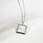 【Blooming】18-inch Petite Square Frame Necklace / 925 Sterling Silver / 20K Gold Plated Brass 