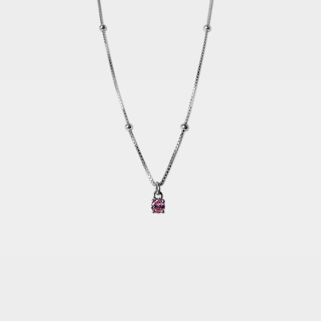 【Pastel】Sense of Ritual Necklace / 16-inch 3mm Round Zircon Necklace / Four Colors / Sterling Silver (Nickel-Free)