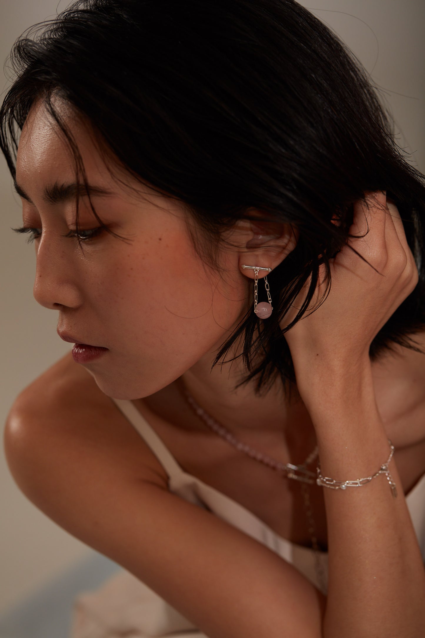 【心驛】里程＿OT扣寶石珍珠不對稱純銀耳環 Mileage 925 Silver Earrings