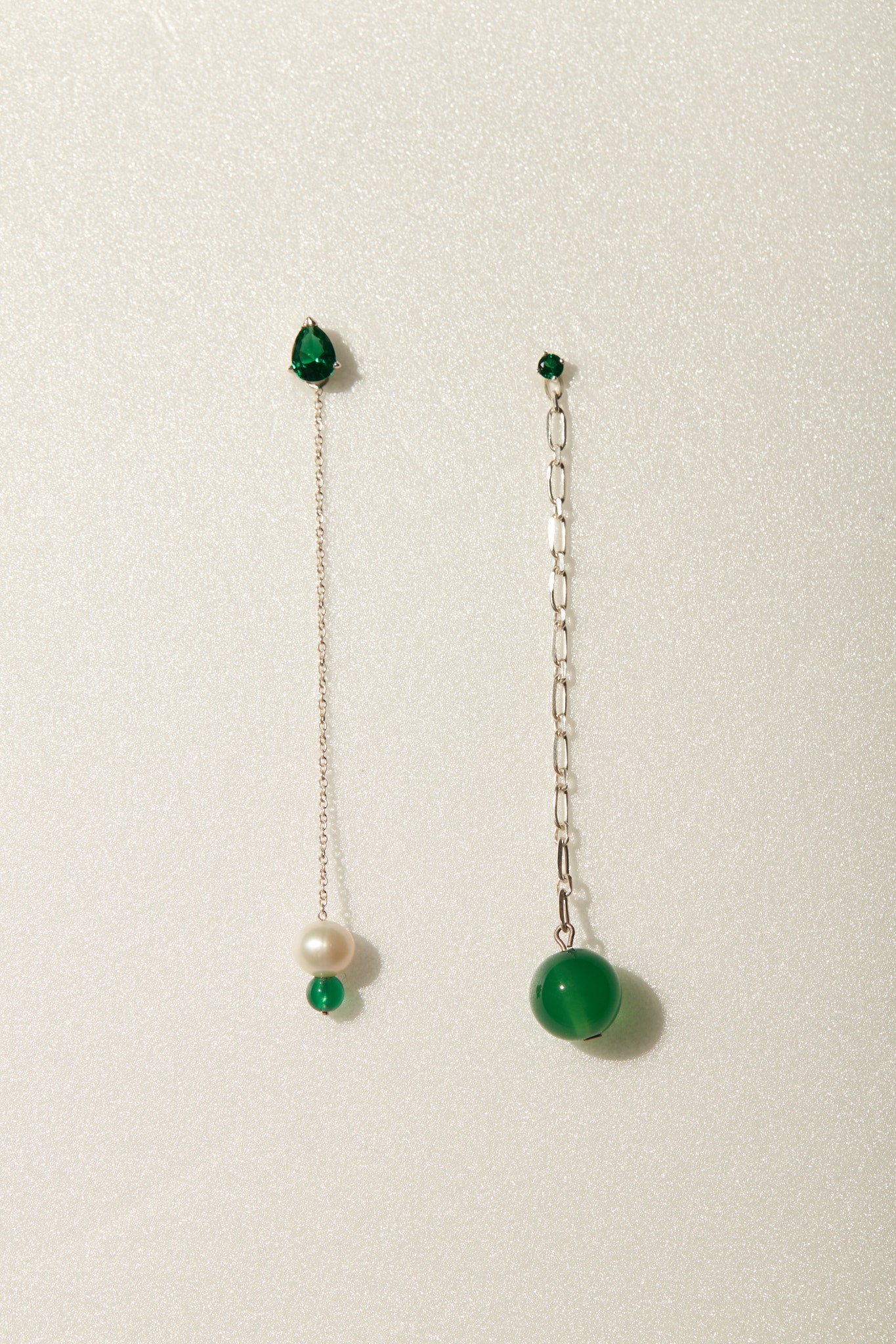 【Heart Station】Masquerade Masquerade - Asymmetrical Pearl and Gemstone Sterling Silver Earrings_Masquerade Earring_925 Silver