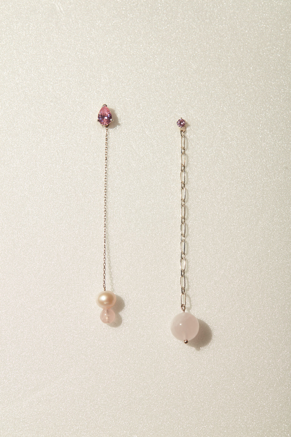 【Heart Station】Masquerade Masquerade - Asymmetrical Pearl and Gemstone Sterling Silver Earrings_Masquerade Earring_925 Silver