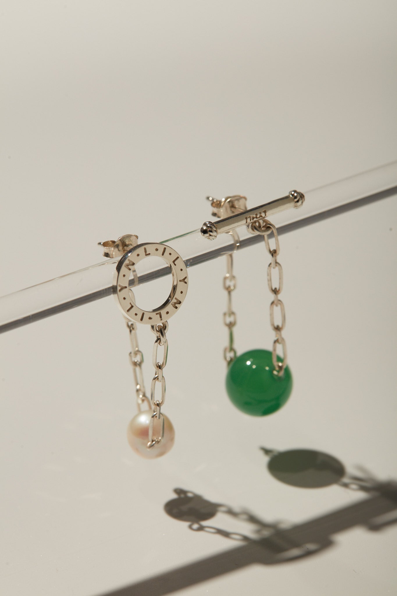 【心驛】里程＿OT扣寶石珍珠不對稱純銀耳環 Mileage 925 Silver Earrings