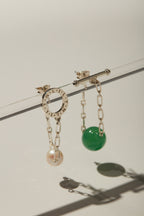 【Heart Station】Mileage 925 Silver Earrings - OT Buckle Gemstone Pearl Asymmetrical Sterling Silver Earrings