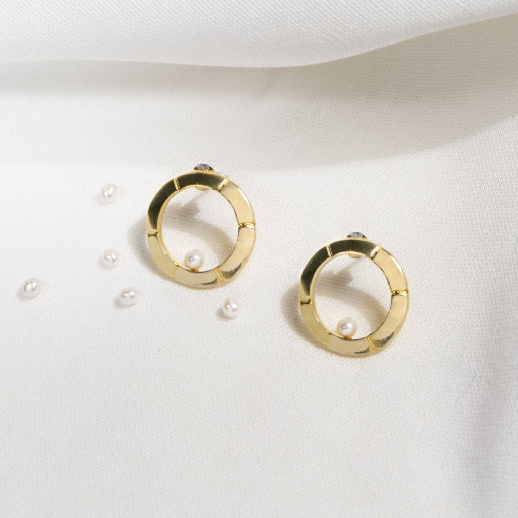 【綻放】圓形畫框耳環/925純銀/黃銅鍍20K金 Classic Aureole Frame Earrings
