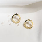 【Blooming】Round Picture Frame Earrings / 925 Sterling Silver / Brass Plated with 20K Gold Classic Aureole Frame Earrings