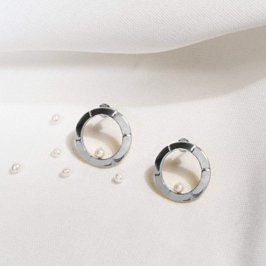 【綻放】圓形畫框耳環/925純銀/黃銅鍍20K金 Classic Aureole Frame Earrings