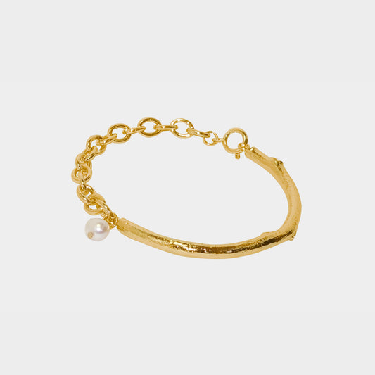 【綻放】樹枝上的珍珠手環/ 7mm珍珠/ 黃銅鍍20k金/ 可客製手圍Twig Pearl Bracelet