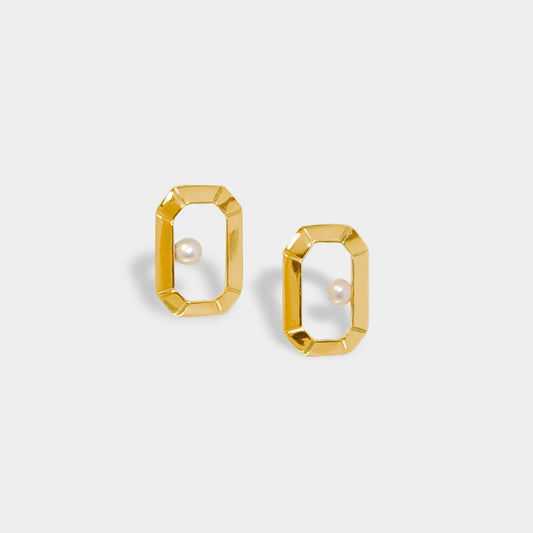 【綻放】 祖母綠形畫框耳環/ 925純銀/黃銅鍍20K金 Classic Emerald Frame Earrings