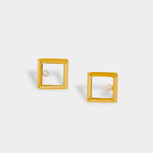 【綻放】正方形畫框耳環/925純銀/黃銅鍍20K金Classic Square Frame Earrings