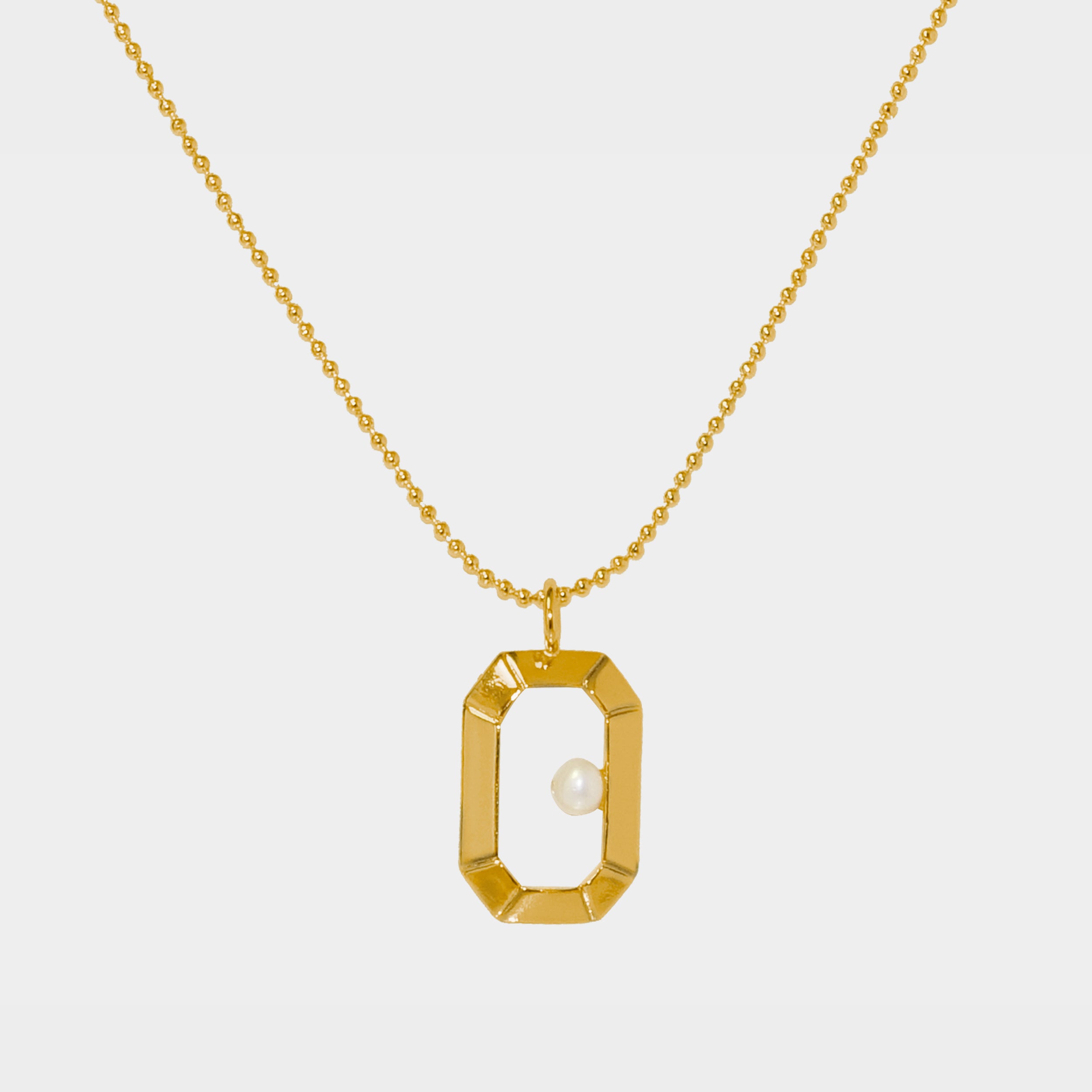 【Blooming】18-inch Petite Emerald Frame Necklace / 925 Sterling Silver / 20K Gold Plated Brass