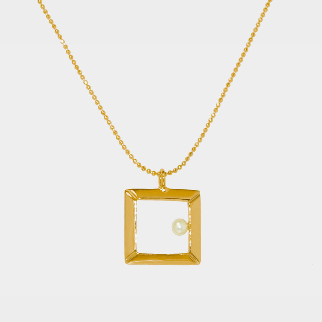 【綻放】18吋小方形畫框項鍊/ 925純銀/黃銅鍍20K金  Petite Square Frame Necklace