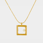 【Blooming】18-inch Petite Square Frame Necklace / 925 Sterling Silver / 20K Gold Plated Brass 