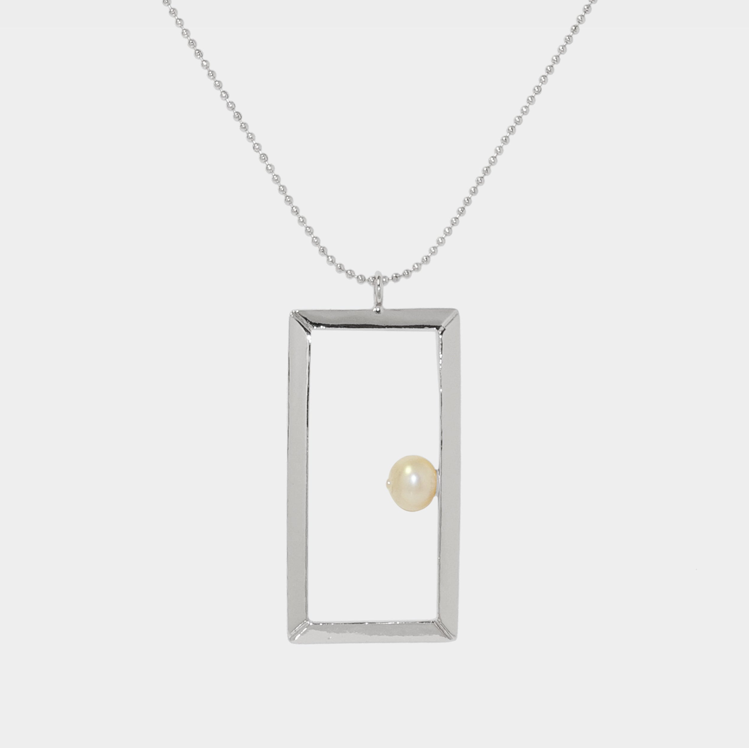 【Blooming】24-inch Large Rectangular Picture Frame Necklace / 925 Sterling Silver / 20K Gold Plated Brass Classic Oblong Frame Necklace 
