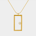 【Blooming】24-inch Large Rectangular Picture Frame Necklace / 925 Sterling Silver / 20K Gold Plated Brass Classic Oblong Frame Necklace 