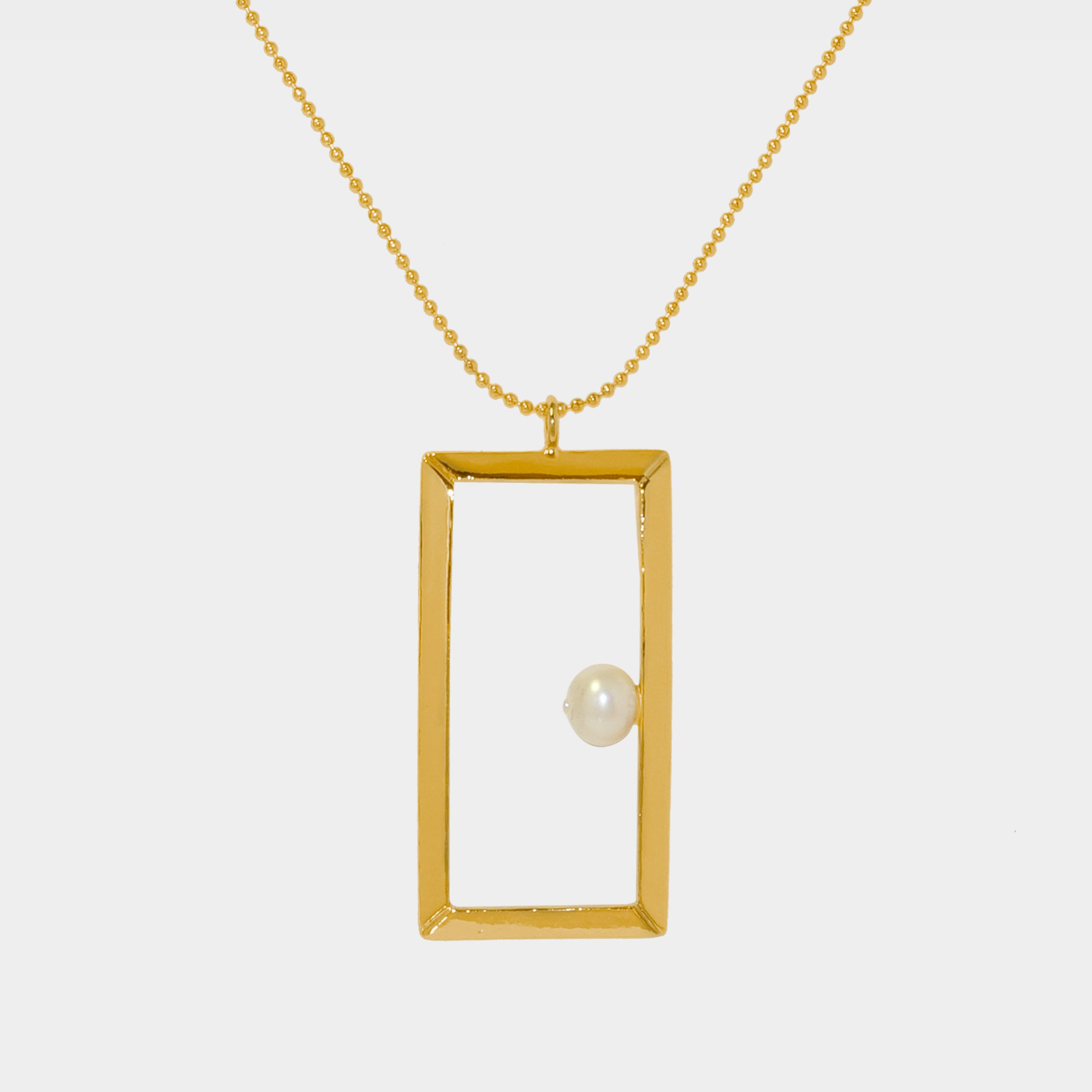 【Blooming】24-inch Large Rectangular Picture Frame Necklace / 925 Sterling Silver / 20K Gold Plated Brass Classic Oblong Frame Necklace 