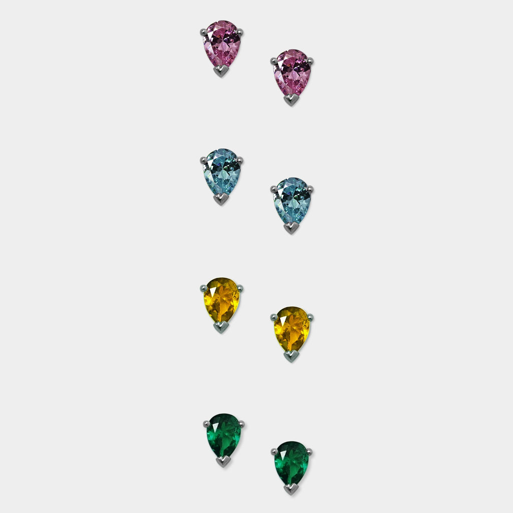 【粉彩】勇氣的眼淚- 水滴鋯石耳針（一對）/四色/Tears of Courage Earrings