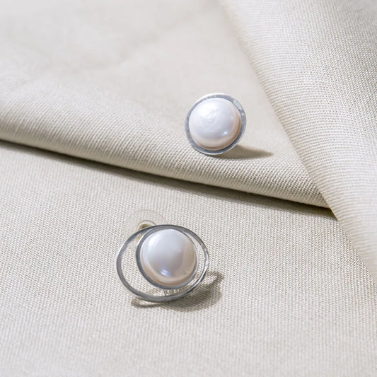 【綻放】宇宙珍珠耳環/ 鈕扣淡水珍珠/ 可改耳夾/ 925純銀  Pearls in Universe Earrings